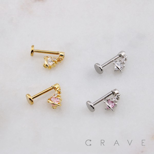 CZ HEART PLANET DANGLE THREADLESS (PUSH IN) 316L SURGICAL STEEL LABRET SET